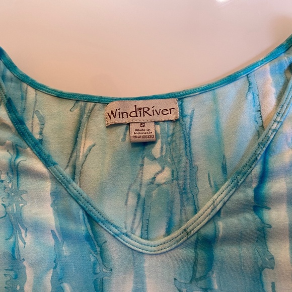 WindiRiver, Small, Aqua and White, Tunic stretch high low, Slits on sleeves - Picture 5 of 8